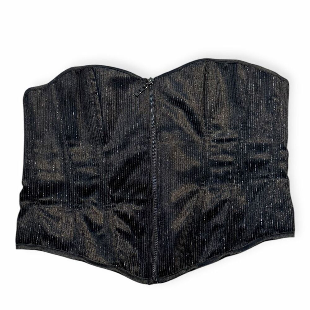 Black Pinstripe Strapless Corset Bustier Top Sweetheart Neck Zip Front Small